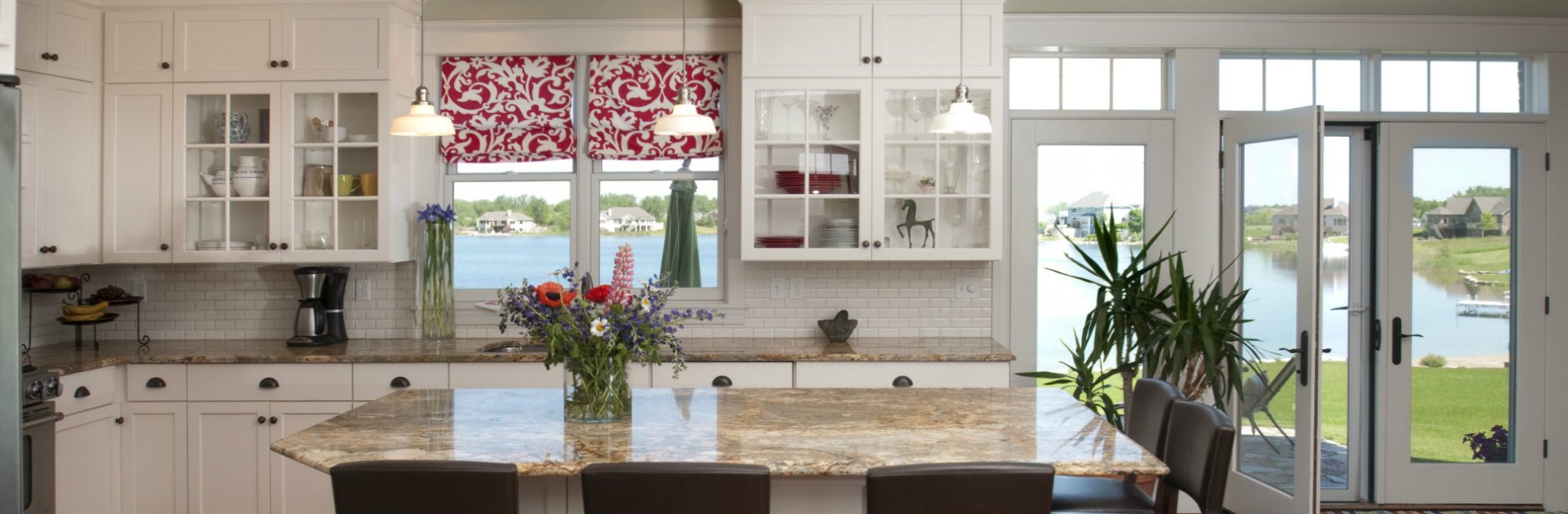 Kitchen with Glass Cabinets & Patio Doors